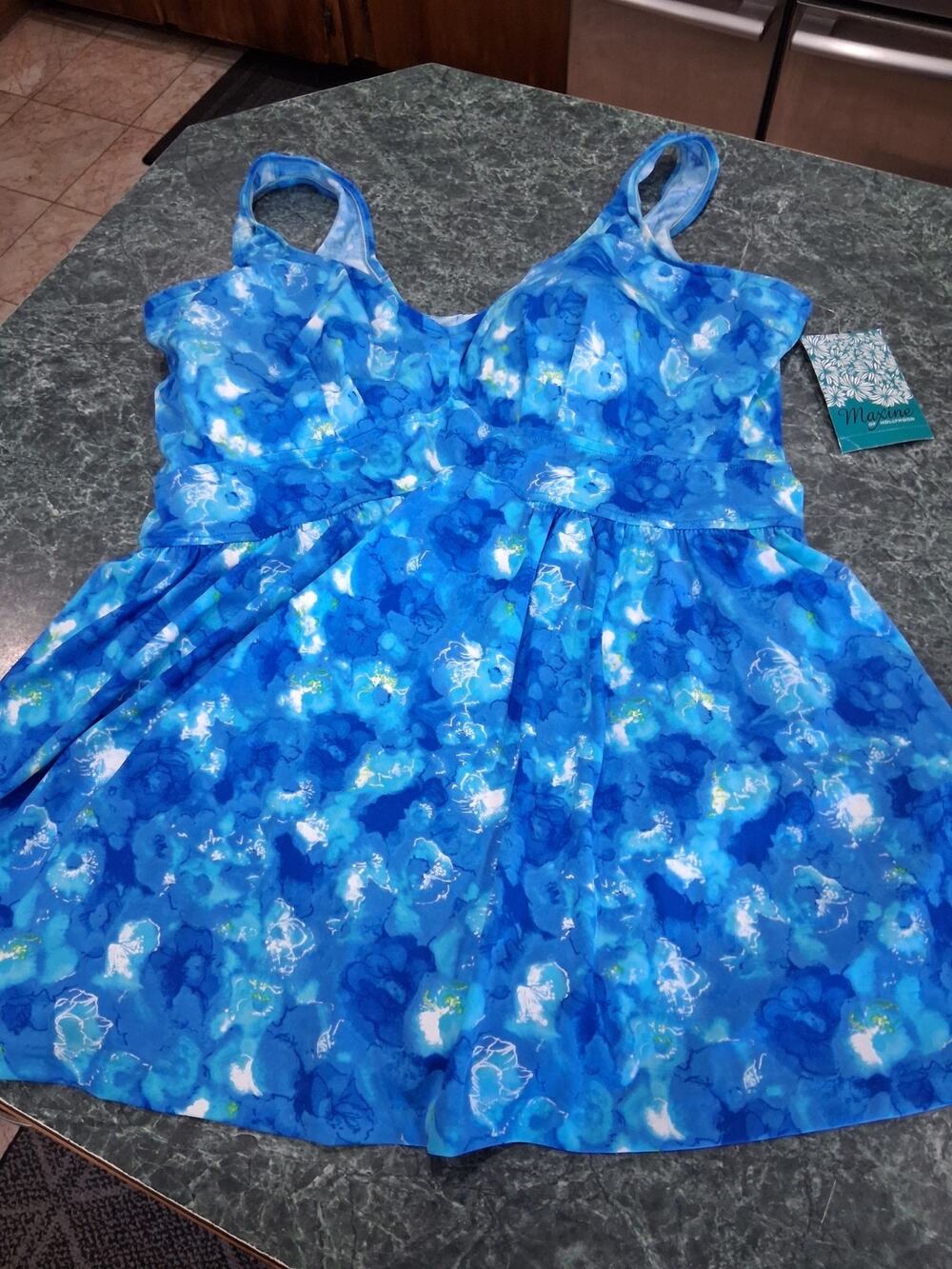 NWT Azul Blue Swimsuits For All Swim Dress Sz 24W Full Coverage Modest Vacation